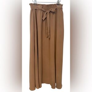 Lepunuo Chic Tan High Waist Maxi Skirt for Women SzM Flowy Boho